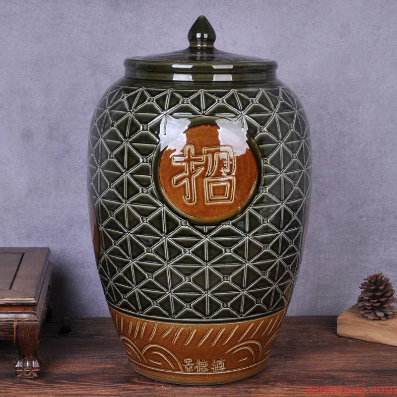 Ceramic barrel 50 kg seal ricer box with cover tank oil cylinder cylinder pickled kimchi flour barrels of storage bins