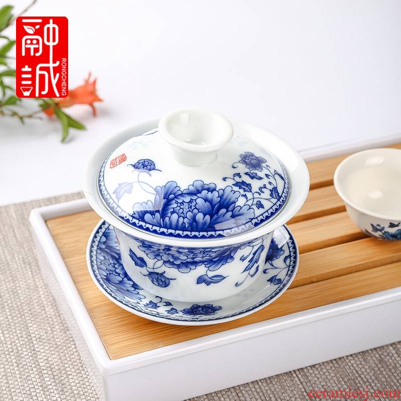 Melts if tureen tea cup single jingdezhen blue and white porcelain bowl with large ceramic three of the bowl bowl of white porcelain tea set
