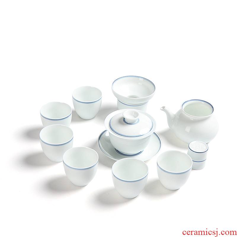 Ding heng high - white porcelain tureen of a complete set of kung fu tea set ceramic teapot tea tea cup, gift boxes