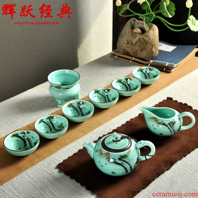Hui, make hand - made celadon tea set tea cups of a complete set of ceramic POTS tureen kung fu tea set porcelain