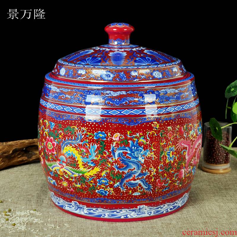 Ceramic rice box storage barrel 25 kg ricer box storage tank tea cake cylinder oil tank sealed container and thicken with cover