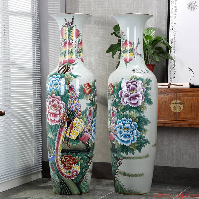 Jingdezhen ceramic vase hand - made pastel wealth longevity archaize sitting room of large vase furnishing articles opening gifts