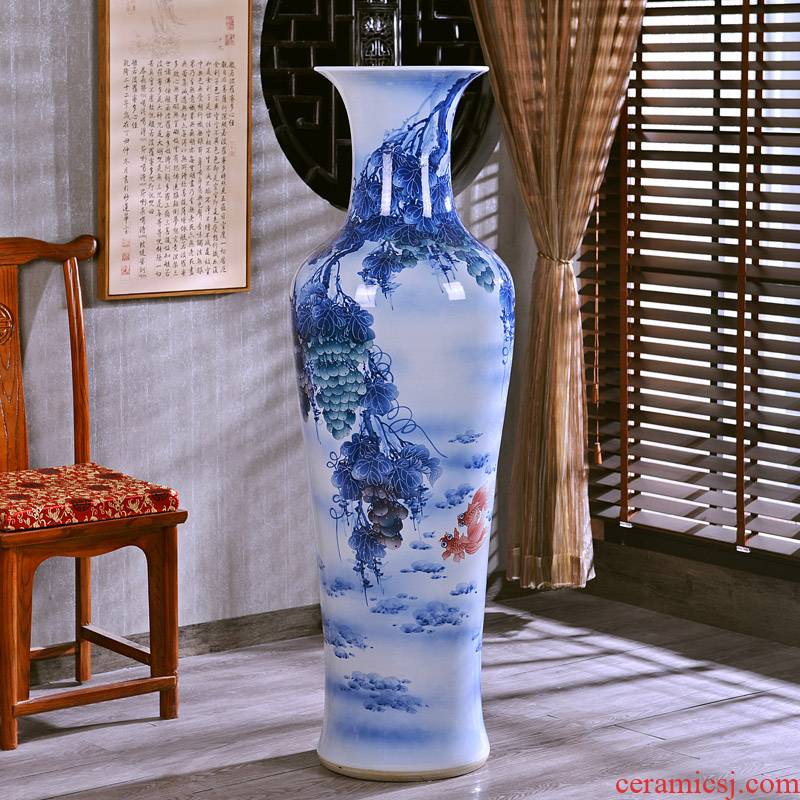Jingdezhen hand - made wealth and auspicious landing crafts are big vase sitting room of modern ceramic vase