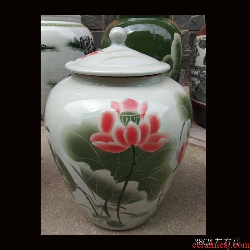 Fashion beautiful ceramic porcelain large storage tank ceramic porcelain with cover barrel storage tank 40 pounds