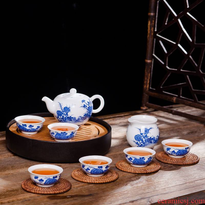 Jingdezhen blue and white porcelain kung fu tea set 6 hand - made ceramic teapot teacup sample tea cup set fair keller