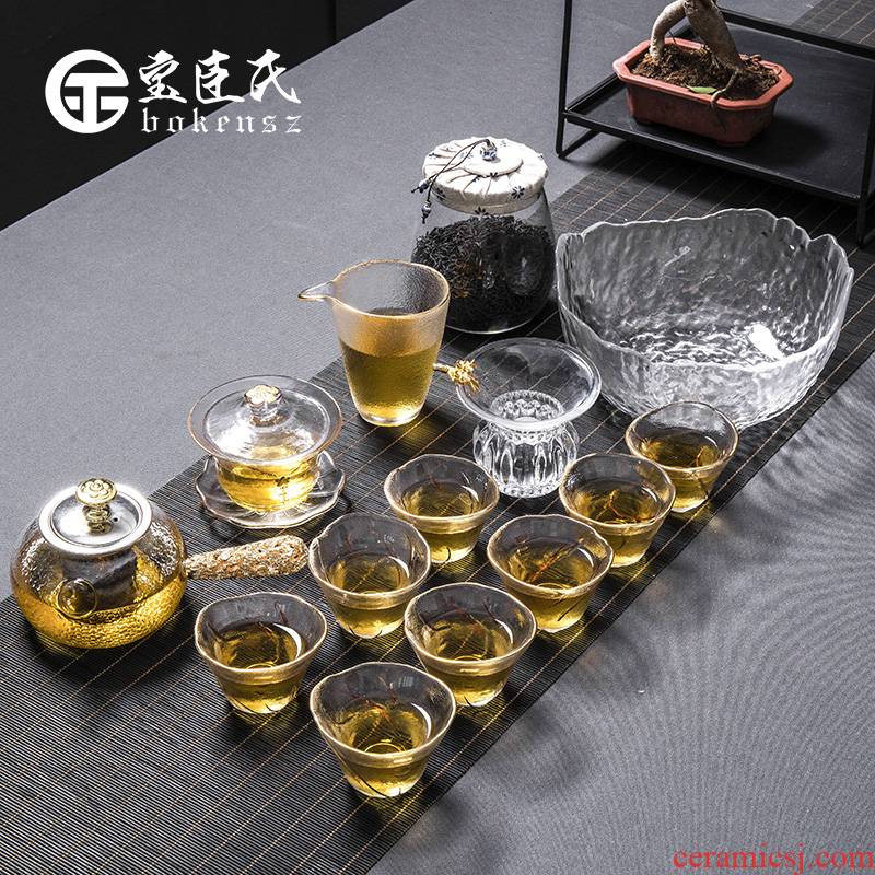 Treasure minister 's paint hammer kung fu tea set household contracted transparent glass tea, tea pot set