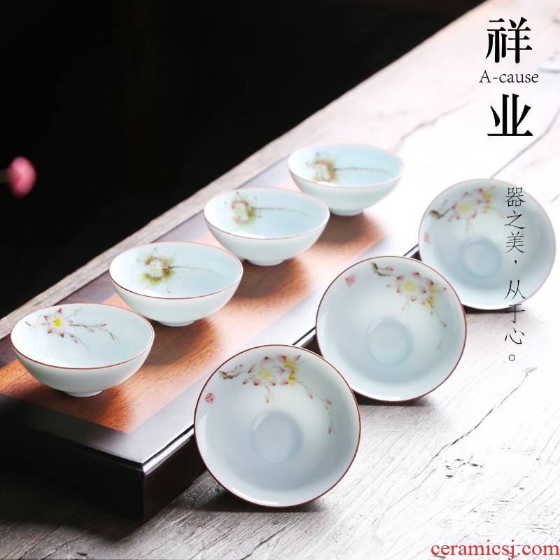 Auspicious industry hand - made ceramic tea cup sample tea cup kung fu tea set individual cup of blue and white porcelain hat to single CPU