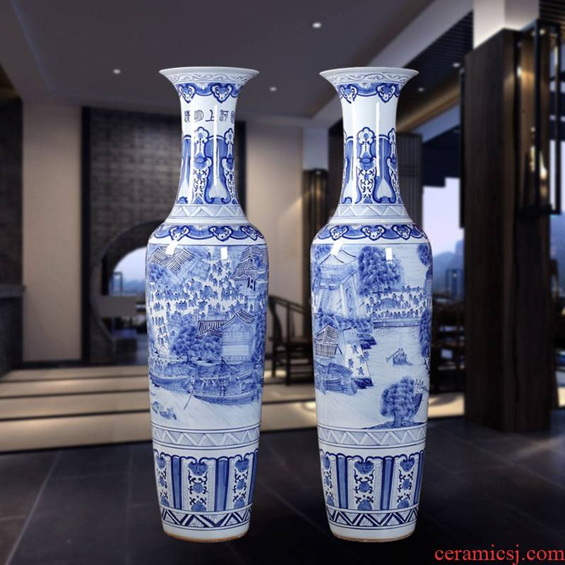 Jingdezhen hand - made qingming scroll of large vases, flower arrangement sitting room hall decoration decoration ceramics furnishing articles
