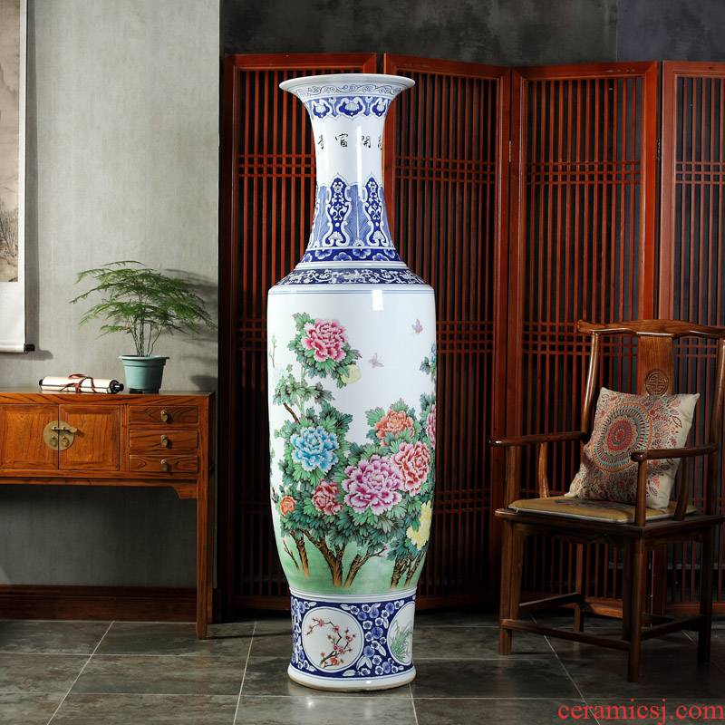Jingdezhen blue and white bag in the mail to the ground 1.8 meters big ceramics vase hotel lobby hall opening gifts furnishing articles