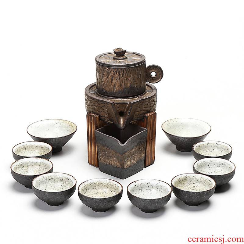 Ding heng vintage Japanese set automatically make tea tea set kung fu tea set lazy of coarse pottery teapot teacup