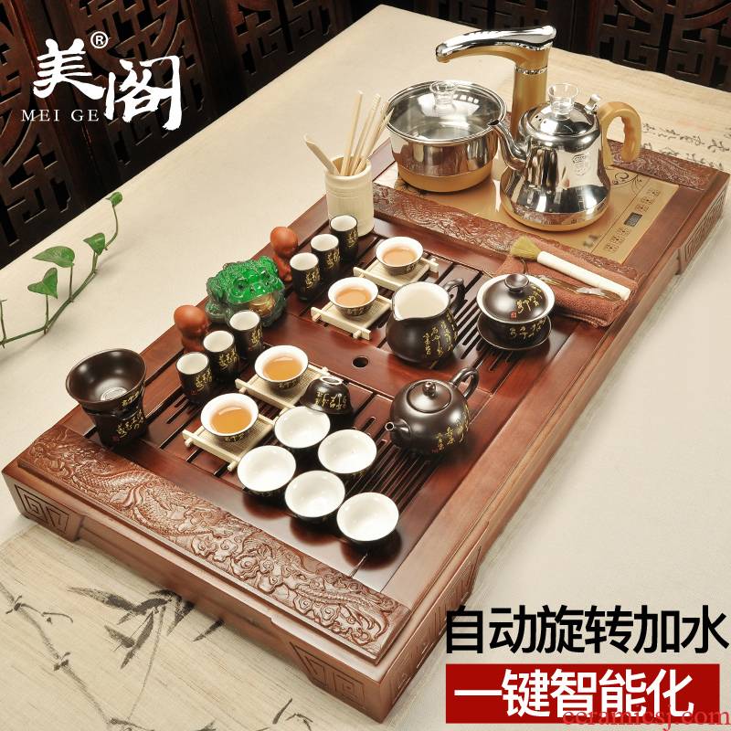 The cabinet solid wood tea tray ceramic tea set household kung fu tea sets tea cups electrothermal furnace contracted bamboo pallets