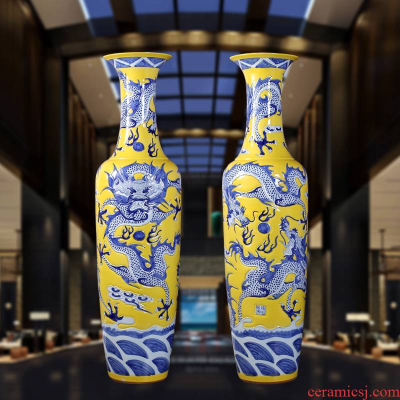 Jingdezhen ceramic hand - carved dragons landing big vase Chinese dragon ceramic vase sitting room hotel furnishing articles
