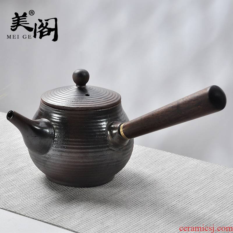 The cabinet ceramic manual to burn pot of kung fu tea set household coarse pottery Japanese nanmu side teapot single pot