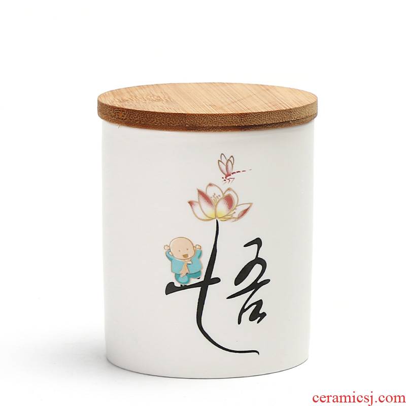 Really sheng zen inferior smooth fat white bamboo plug-in ceramics caddy fixings storage sealed pot lotus rhyme tea boxes