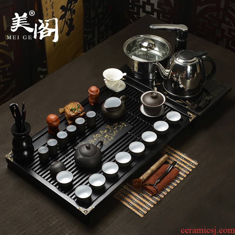 Beauty cabinet kung fu tea sets suit horse to solid wood tea tray tea sea induction cooker calving ceramic four unity