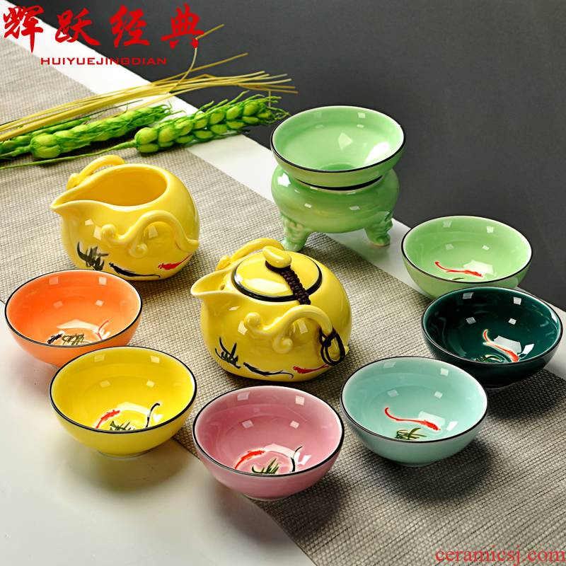 Hui make kung fu tea set a complete set of hand - made tea set of hand - made of ceramic tea set teapot teacup