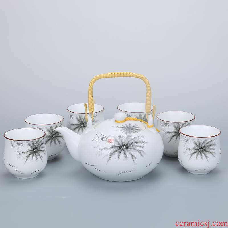 Kung fu tea set suit ceramics 7 head home with girder pot of tea set suit cup teapot big pot of CPU