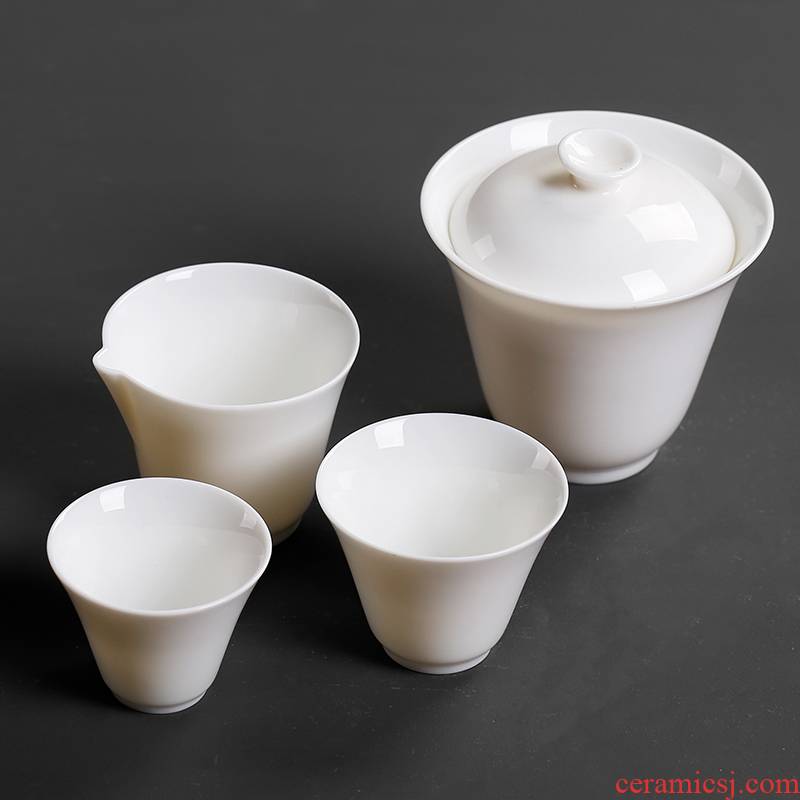 Portable high - white family travel dehua white porcelain ivory a pot of three cups of crack cup is suing the tea set