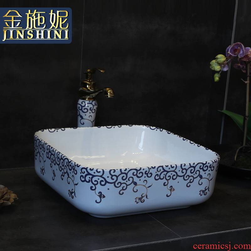 Gold cellnique square basin archaize ceramic basin of Chinese style on the hand draw lavabo art lavatory basin
