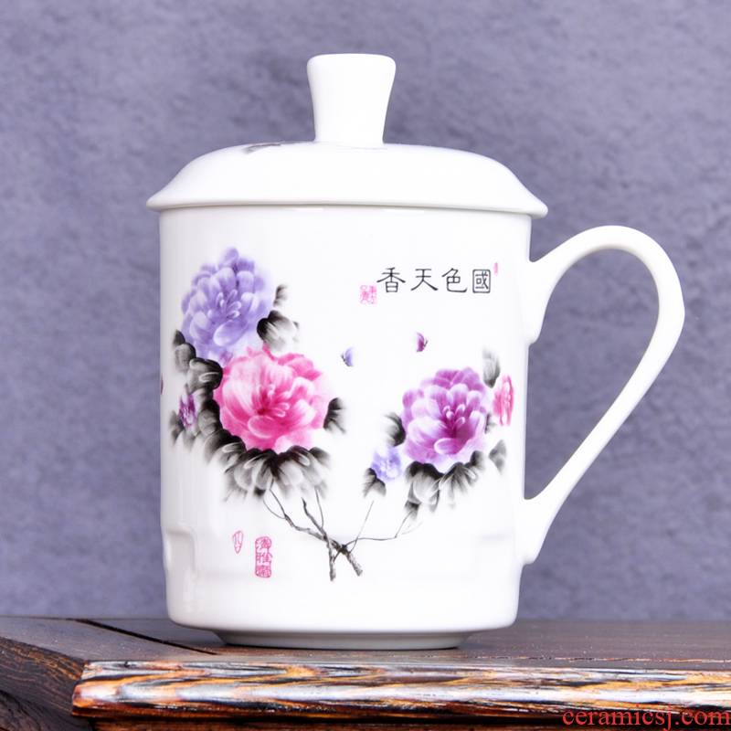 Jingdezhen ceramic cups with cover office meeting gift ipads China cup blue and white porcelain cup can be customized design and color