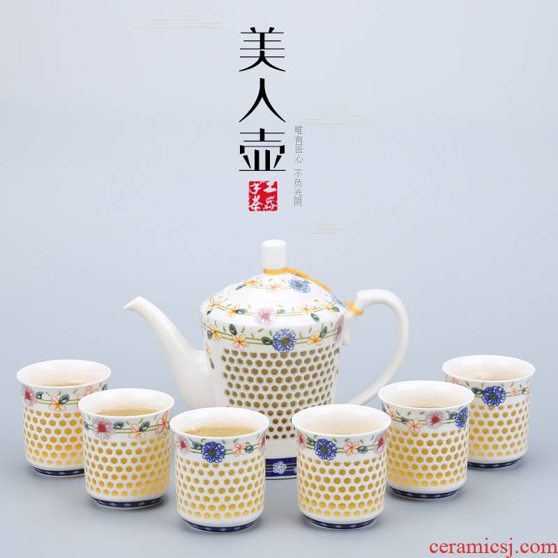 Teapot ceramic Teapot household cool water filter of a complete set of tea cups suit honeycomb beauty pot
