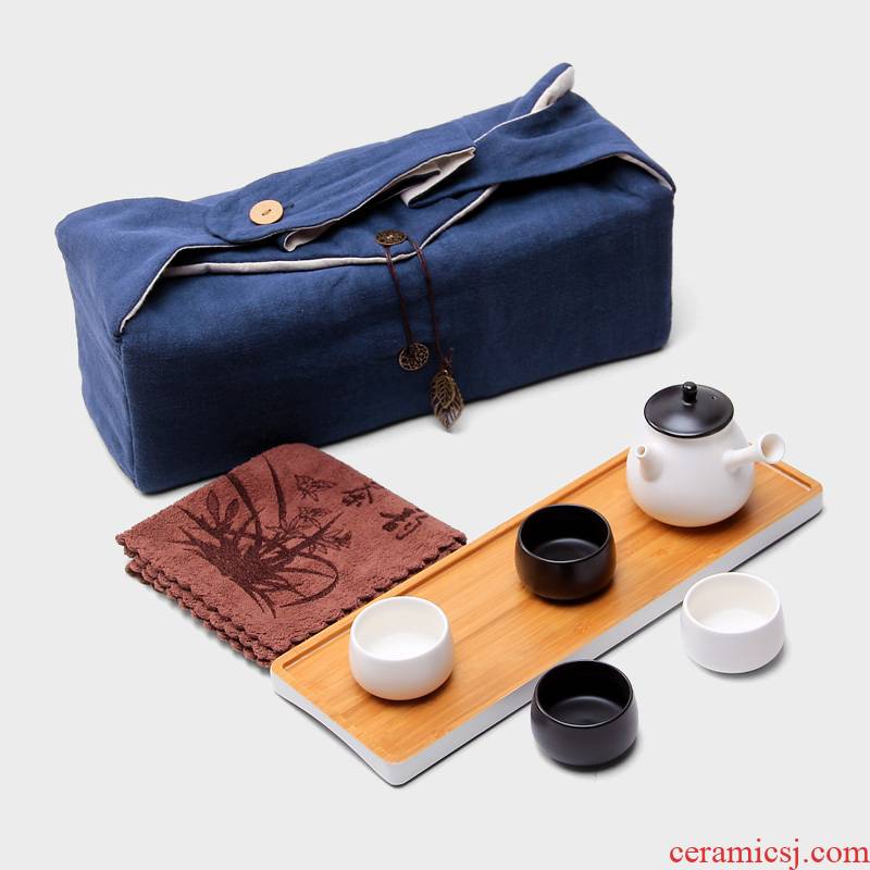 Mingyuan FengTang portable car travel of a complete set of tea set a pot of four Japanese dry terms ceramic kung fu suit with a cloth