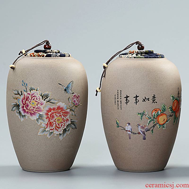 Coarse pottery tea caddy fixings sealed as cans ceramic household wake tank size moistureproof box of pu - erh tea tea pot storehouse