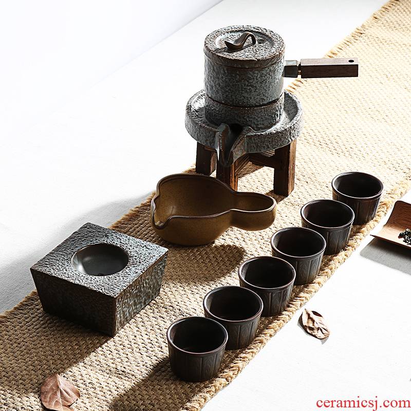 Ding heng creative coarse pottery fortunes of a complete set of tea set stone mill automatic restoring ancient ways is lazy kung fu tea set