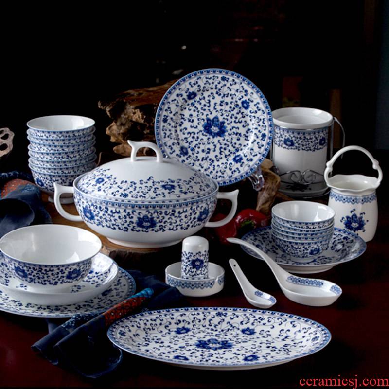 Chinese style dishes suit jingdezhen ceramic tableware suit home dishes combination microwave special porcelain bowl