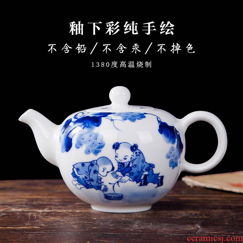 Jingdezhen ceramic teapot hand - made kung fu tea set single pot hand blue and white porcelain tea pu - erh tea kettle package mail