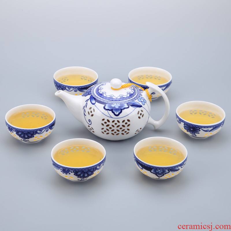 Tea sets suit kung fu Tea set ceramic cups white porcelain of a complete set of blue and white porcelain teacup tureen accessories