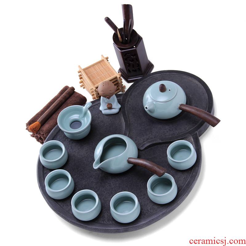 Mingyuan FengTang blocks sharply stone carving drainage type your up of a complete set of purple sand tea tray tea sea kung fu tea set