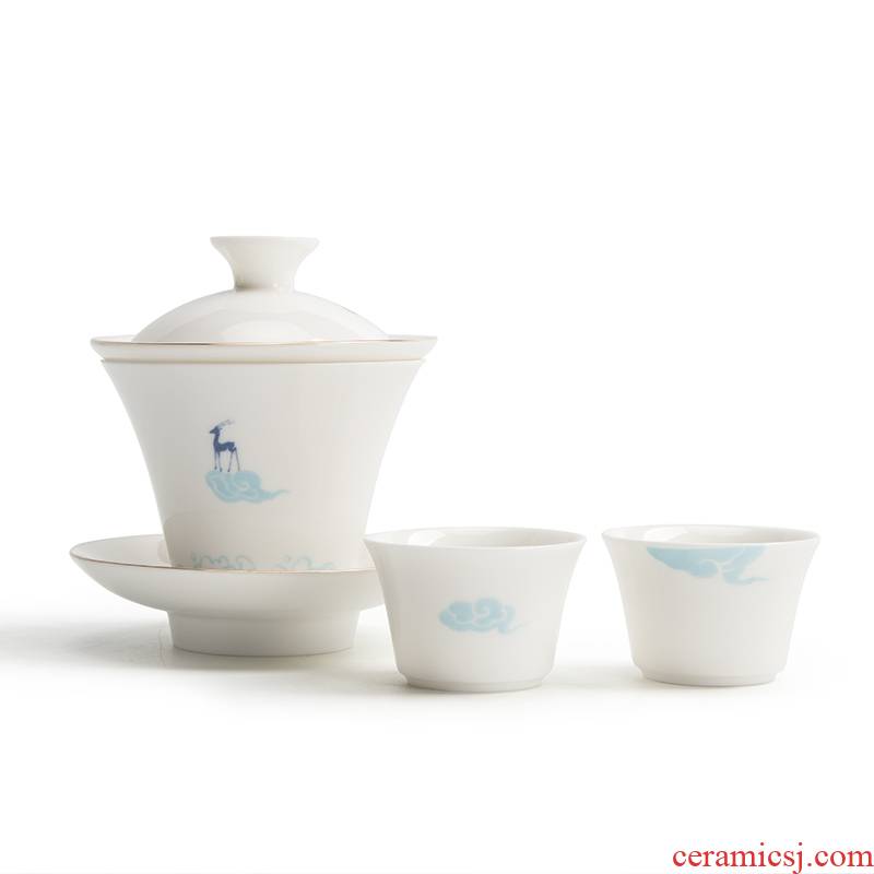 [proprietary] Mr Nan shan nine colored deer dehua white porcelain tea only three tureen suit cup hot tea