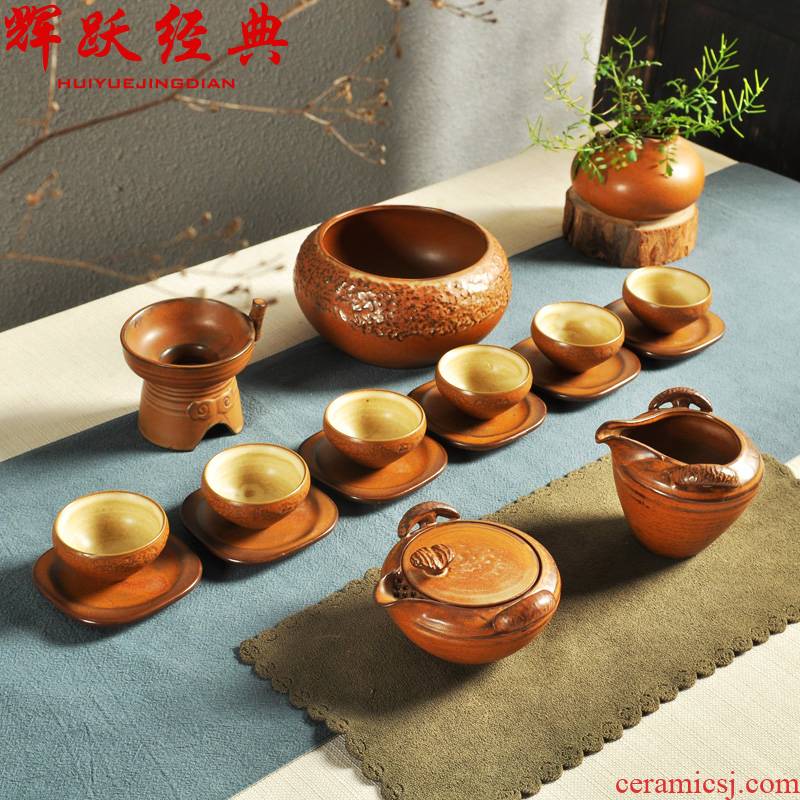 Hui make restoring ancient ways is a complete set of coarse pottery kung fu tea set clay ceramic teapot teacup tureen