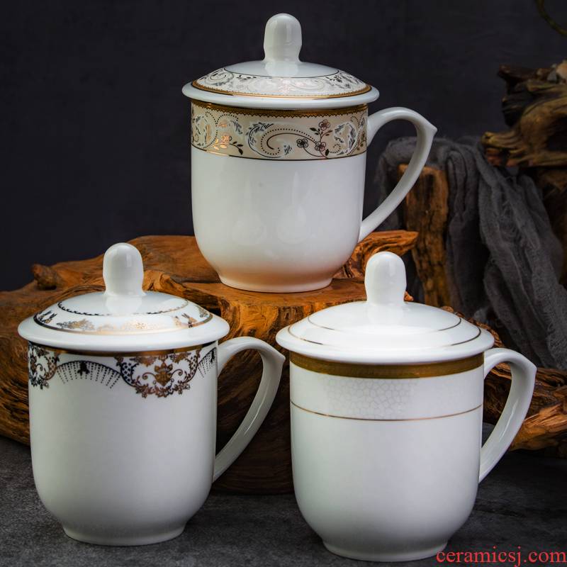 Jingdezhen ceramic cups with cover office keller cup and meeting the custom LOGO household reception tea cup