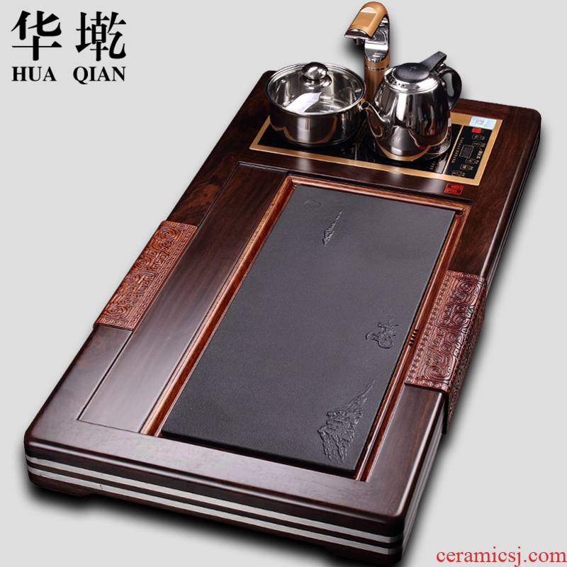 China Qian tea tray ebony wood tea table hua limu tea sea sharply stone kung fu tea set large four unity induction cooker