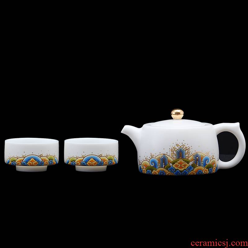 Mingyuan FengTang dehua white porcelain kung fu tea set of household ceramic cups a pot of two cups of hill sea water collector