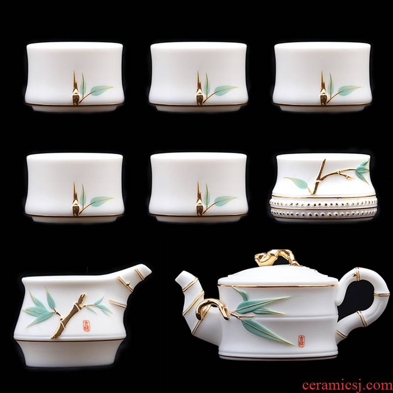 Mingyuan FengTang dehua white porcelain kung fu tea set hand to sign for the metal slug collection of household ceramic teapot tea cups of a complete set of