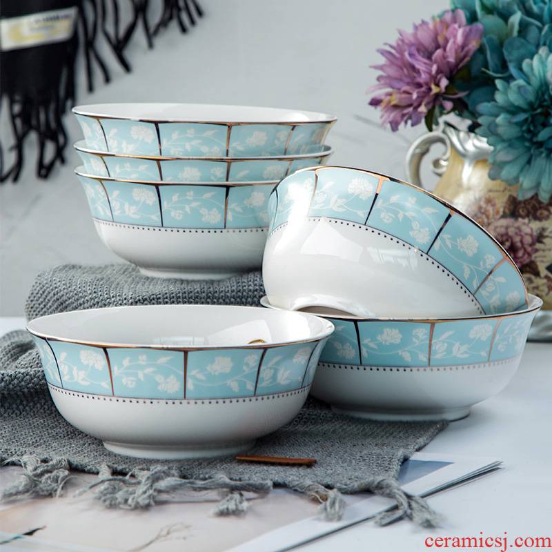 Ceramic bowl home eat rice soup rainbow such use central Japanese 6 inches large bowl of noodles jingdezhen cutlery set