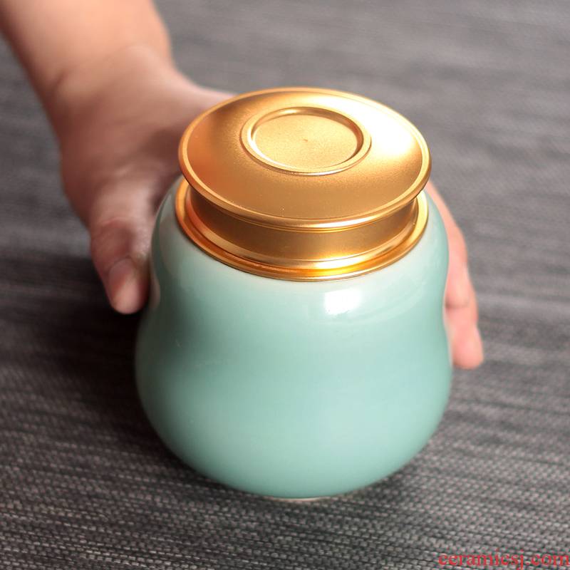 Caddy fixings longquan celadon portable ceramic seal save POTS tea set ceramic pot of pu 'er tea pot trumpet