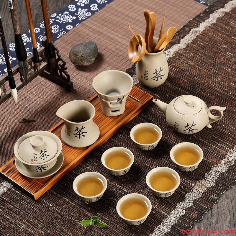 Qiu time household of Chinese style thick some ceramic porcelain kongfu tea cup lid bowl suit Japanese restore ancient ways of the ancients