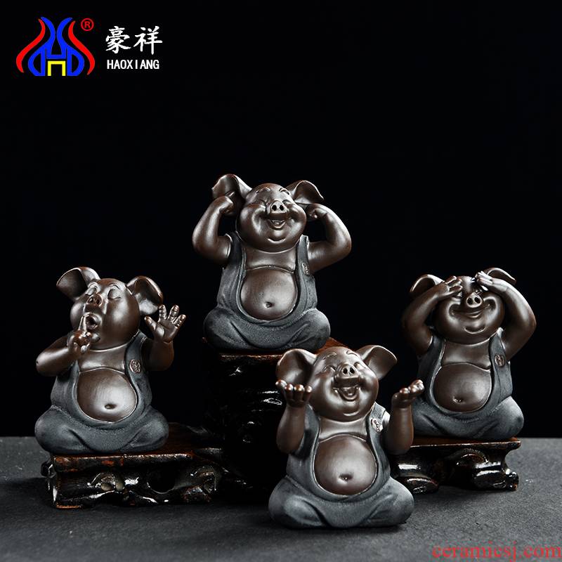 Three five "tea pet furnishing articles purple ceramic express animals play tea tea accessories crafts festival gifts