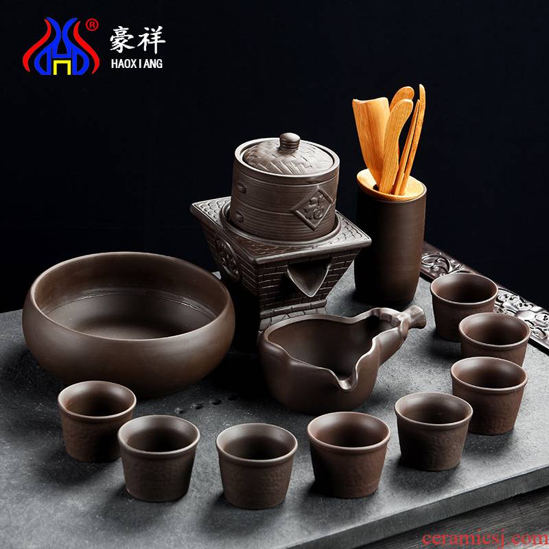 Lazy man half automatic creative Shi Mopan kung fu tea ice crack purple sand tea sets of household ceramic teapot