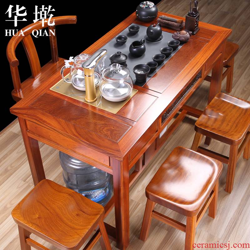 China Qian tea set tea tea tea tables and chairs combination spend pear wood tea table table of kongfu tea table