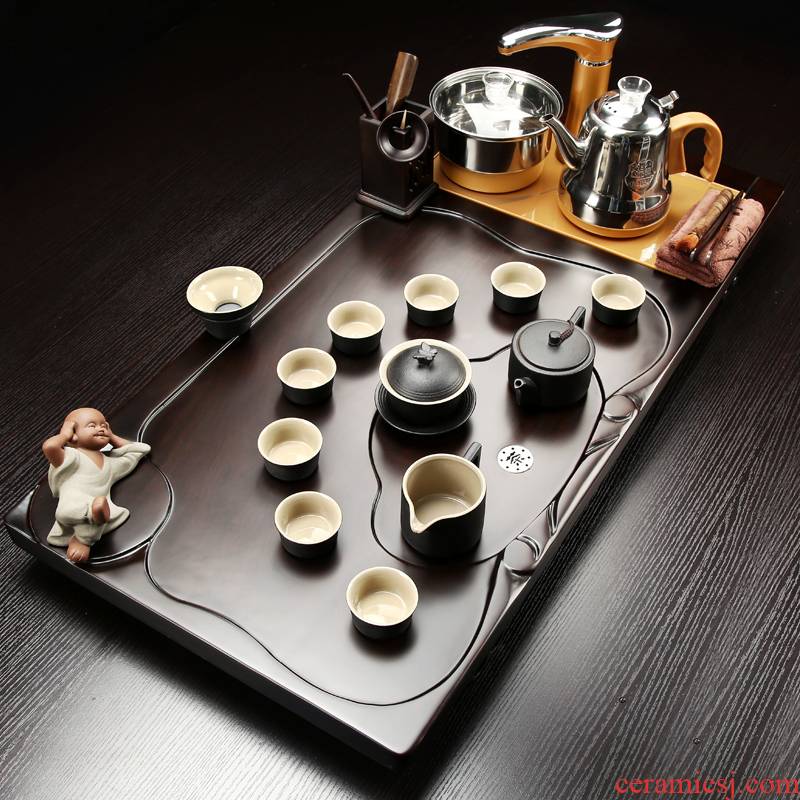 Poly real (sheng the whole piece of ebony wood tea tray was kung fu tea set household snap the tea set of automatic induction cooker