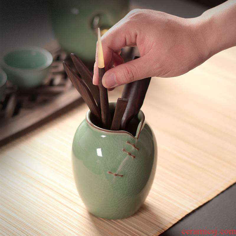Ceramic tea tea spoon six gentleman 's suit kung fu tea set spare parts ChaGa tea filter ebony bamboo tea tool