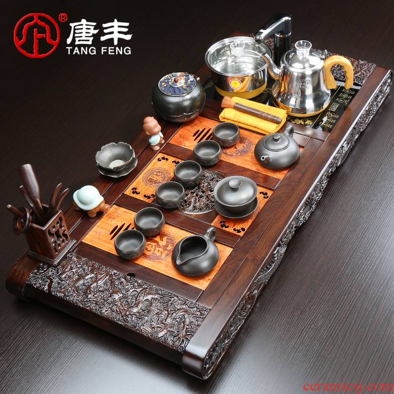 Tang Feng anaglyph ebony wood tea tray tea stove ceramic household utensils kunfu tea sea office suits for