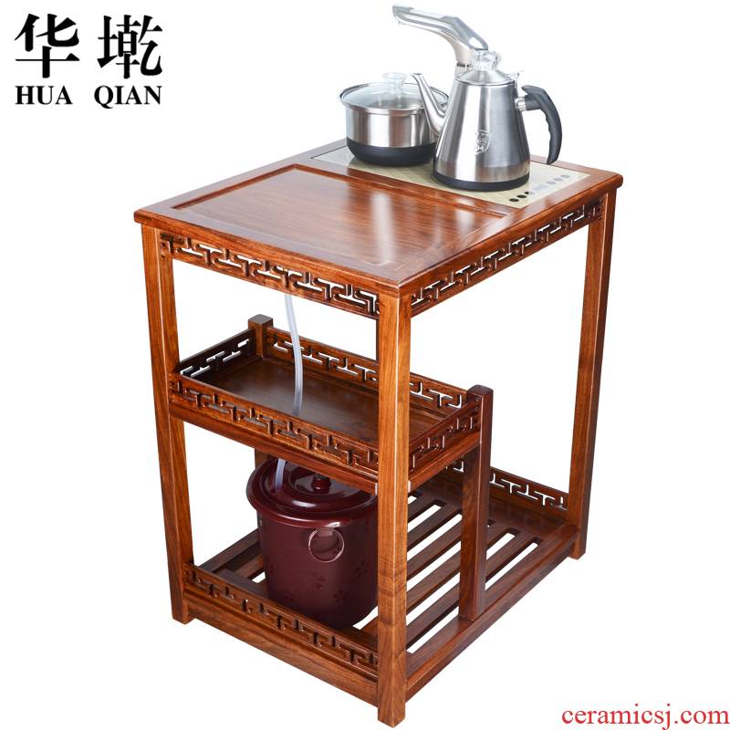 China Qian natural rosewood wood movable pulley car wings wood tea tea table of a complete set of tea service