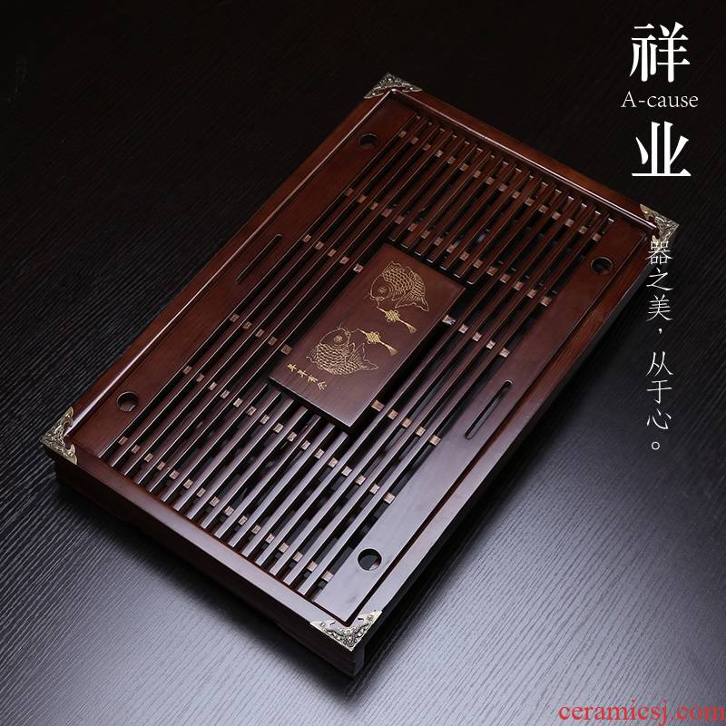 Auspicious industry solid wood kung fu tea tray tea tea family tea sea drainage contracted the drawer storage disc saucer plate