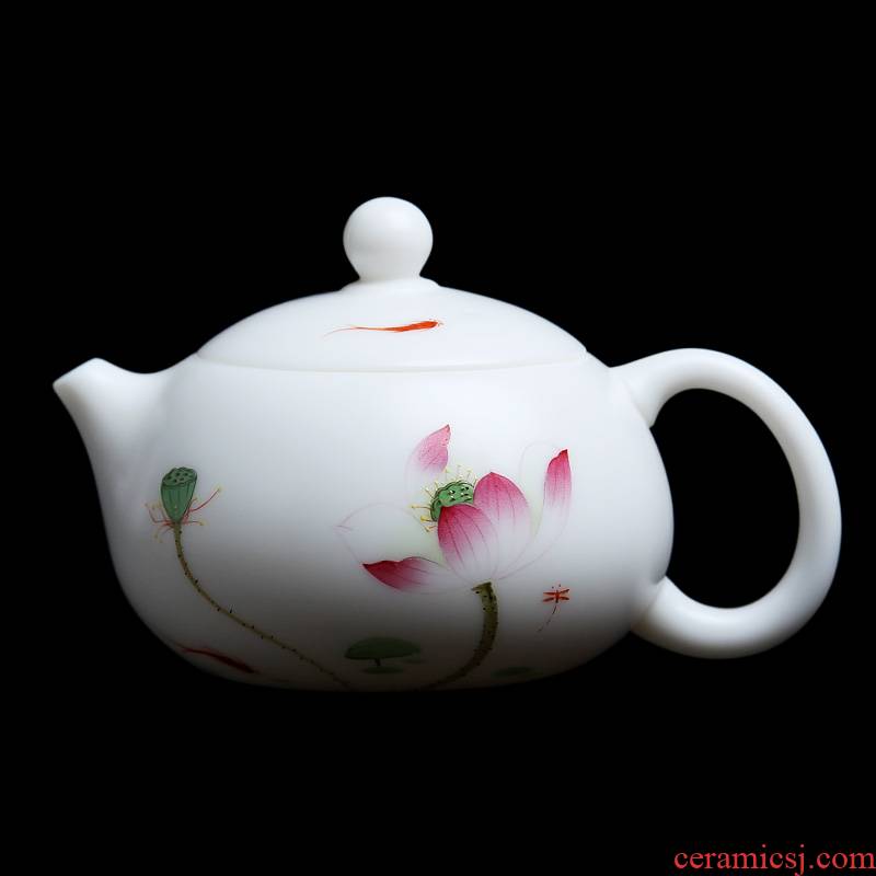 Mingyuan FengTang manually signed version of the manual dehua white porcelain teapot kung fu tea set small single pot not glaze jade CiHu xi shi pot